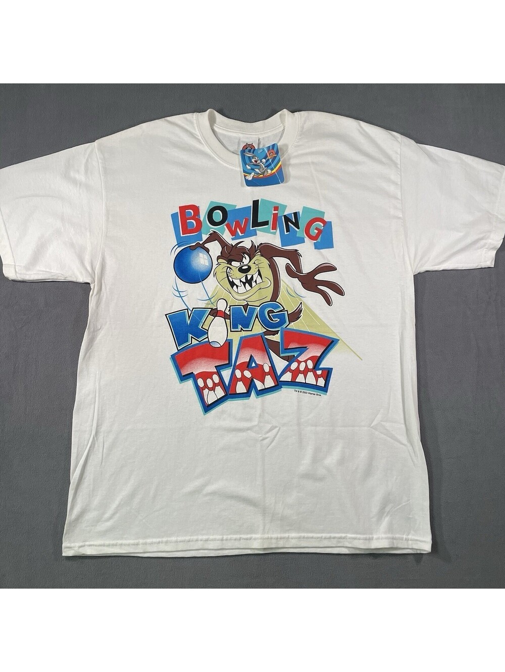Vintage Y2K Looney Tunes Pro Bowling King Taz Front Print T-Shirt Size X-Large